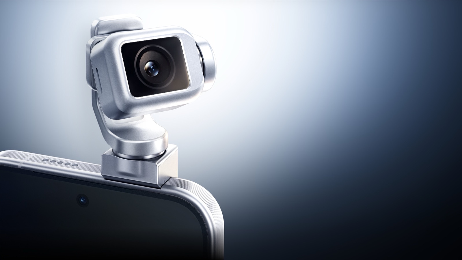 Close view of the HONOR Robot Phone motorized gimbal camera raised above the phone